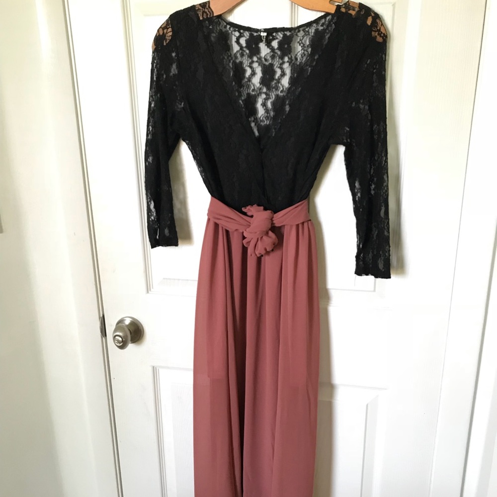 Elegant black and pink lace dress